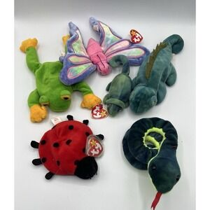 Ty Beanie Babies Lot Vintage Hissy Flitter‎ Lucky Smoochy Iggy Plush